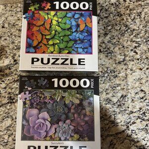 NEW 2 1000 PIECE TL TURNER PUZZLES PUZZLE BUTTERFLIES & SUCCULENTS